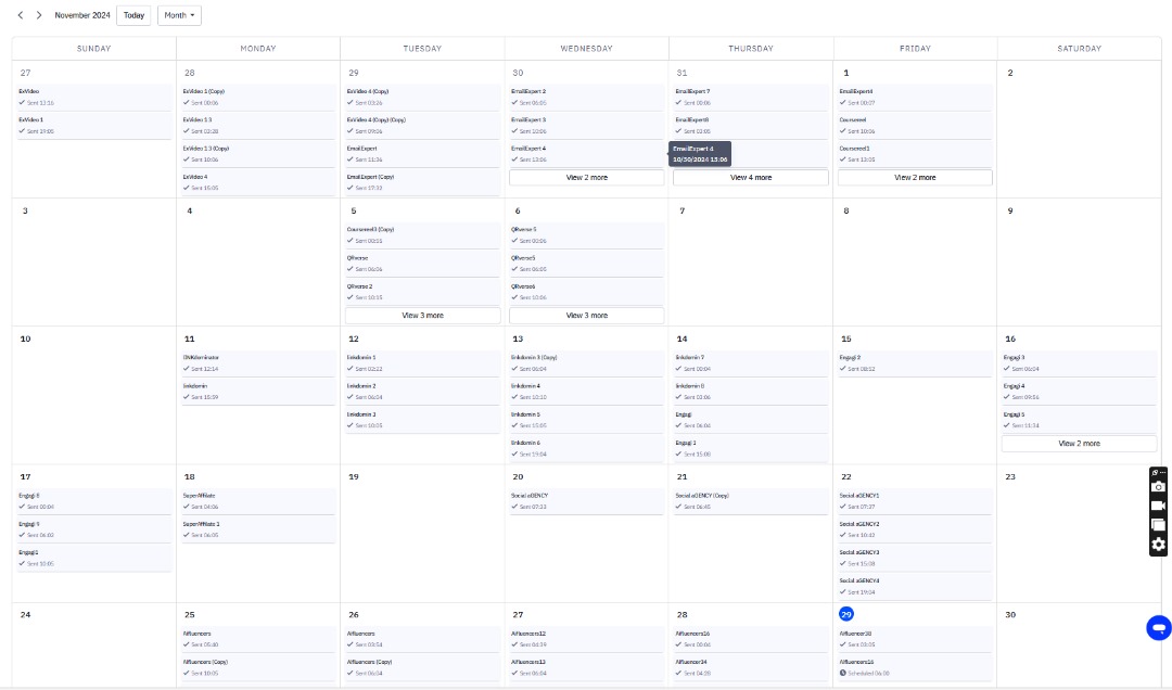 Email campaign scheduling calendar, November 2024